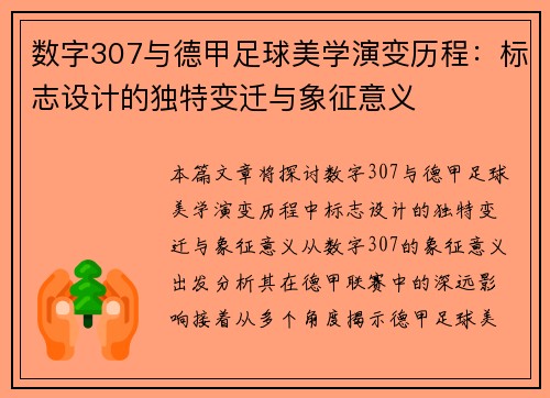 数字307与德甲足球美学演变历程：标志设计的独特变迁与象征意义